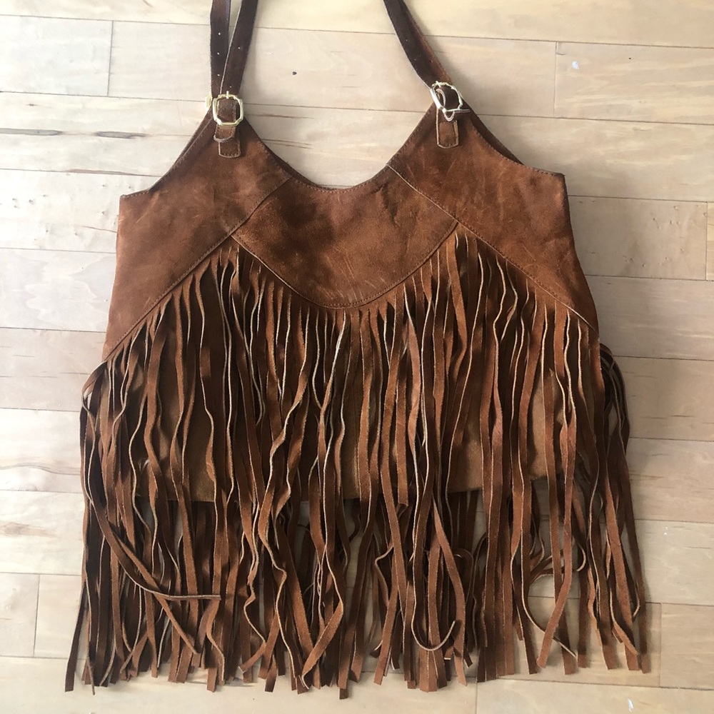 Sabrina Tach tobacco suede fringe handbag